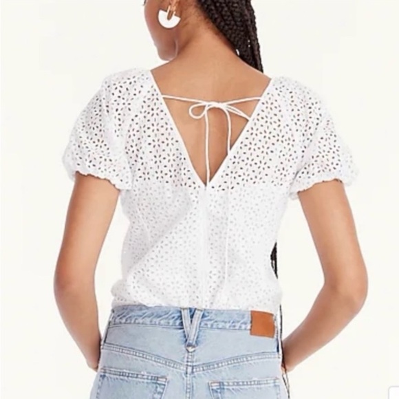 J.Crew Cottagecore White Eyelet Puff Sleeve V-back Blouse Fairy Top Sz 6 NWT - Picture 5 of 16